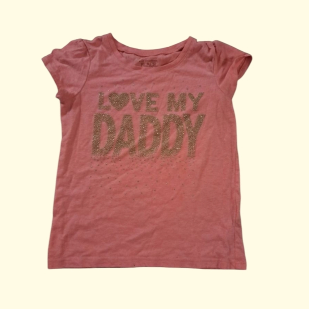 The Children's Place Kid's Peach Gold Sparkly 'Love My Daddy' T-Shirt Girl's 5T